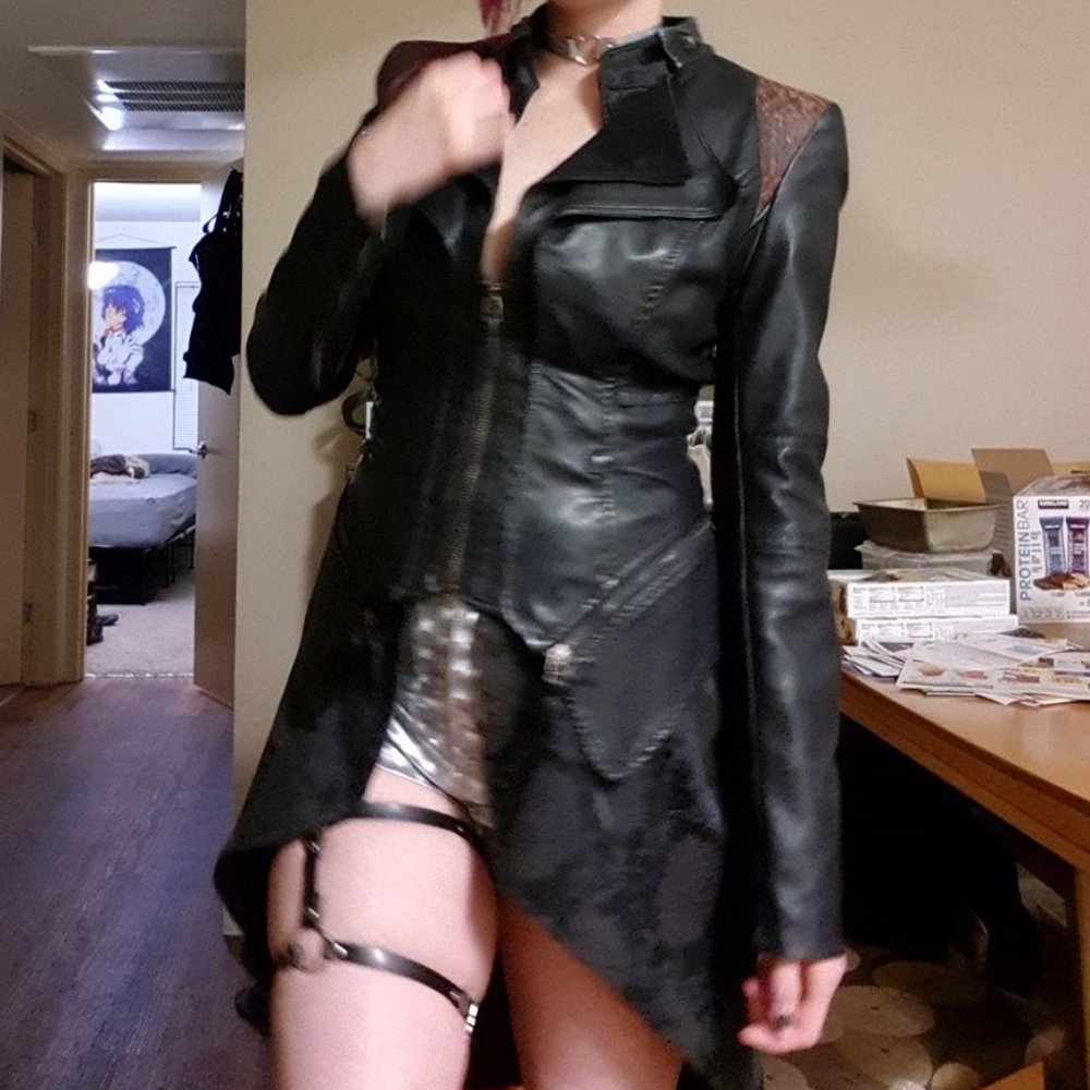 Victorian goth modified DIY jacket OOAK Faux vegan leather - used on TV